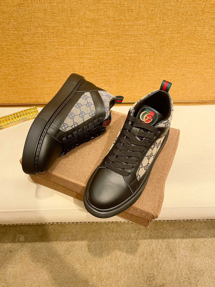 Factory price 460 [Gucci] Gucci's latest high-top casual Korean-style men's shoes, new autumn and winter design, perfect workmanship, cabinet quality, upper: cowhide material, leather lining; soft and comfortable, rubber outsole ultra-light, wear-resistant, simple, versatile fashion men's shoes, color optional, size 38--44
